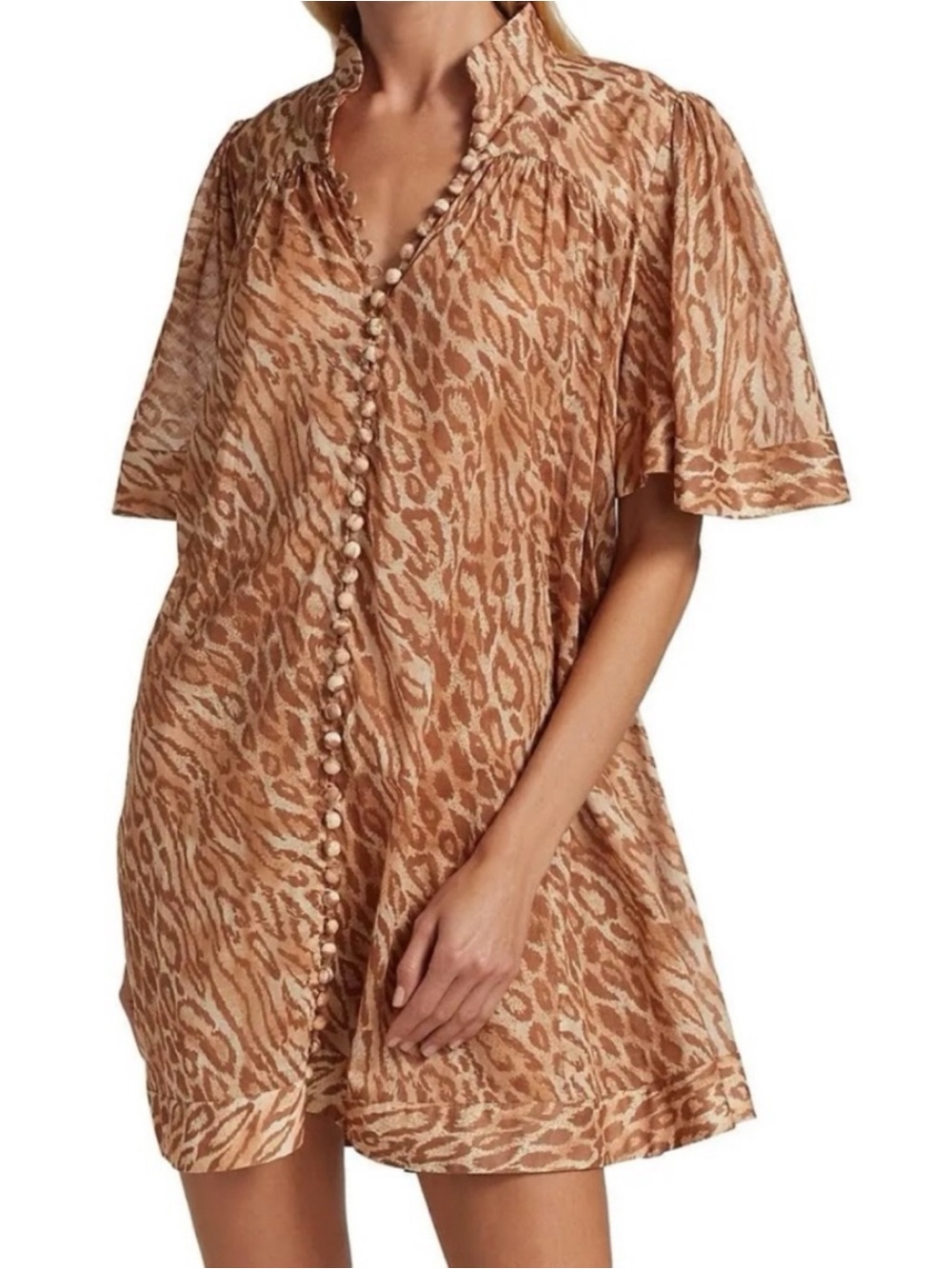 ZIMMERMANN Tropicana Flutter Sleeve Mini Dress in Leopard Size:1 US:6 - Picture 2 of 16